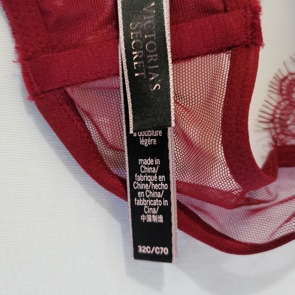 Victoria’s Secret Very Sexy High Neck Lace Plunge Bra‎ 32C Burgundy Red - Picture 6 of 9